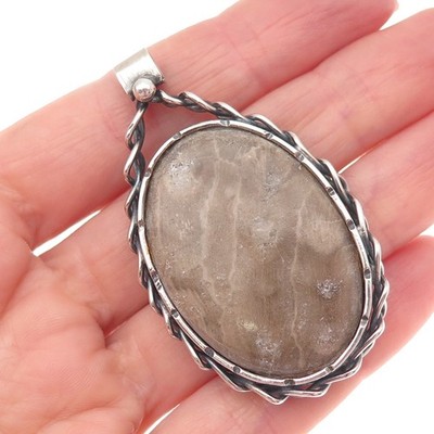 Joseph Masaniello 925 Sterling Silver Vintage Real Jasper Modernist Pendant