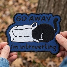 Embroidered Cat Patch, Funny Introvert Iron On Patch, Go Away I m Introverting