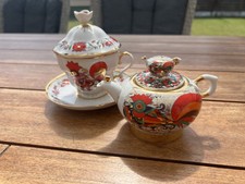 Lomonosov Kanne und Deckeltasse- ROTER HAHN M...