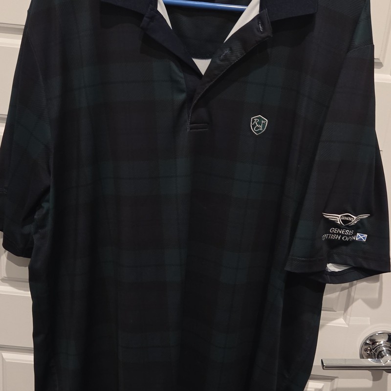 Genesis Scottish Open Glenmuir Men’s L Plaid Golf Polo Black/Green Short Sleeve