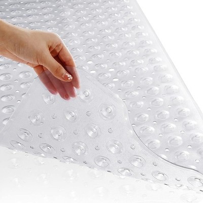 Transparente Badematte 100 x 40 cm, Extra Lang, Mit Abflusslöchern, Saugnäpfen