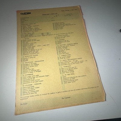 Clayson Combine Predelivery Checklist Forms A4 Carbon Copy Set Vintage