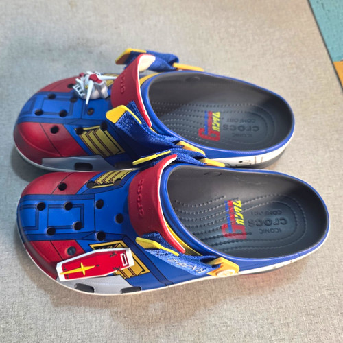 Crocs Gundam Anime Graphic Clog Sandals Logo Accent Blue/Red/Yellow US 11