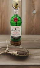 Vintage Bottle TABLE LAMP Tanquera Gin Special Dry Liquor Bar Decor Wood Base
