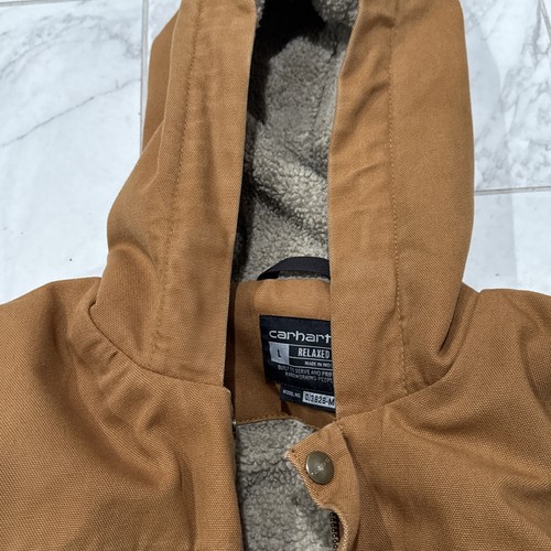 Chaqueta utilitaria Carhartt Duck de lona Sherpa con capucha marrón 0J3826-M grande para hombre - Imagen 8 de 11