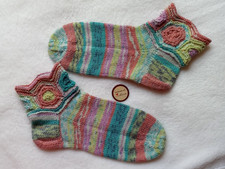 Sechseck Socken,Sneakersocken, Baumwolle, Wolle, handgestrickt, Gr. 38,Patchwork