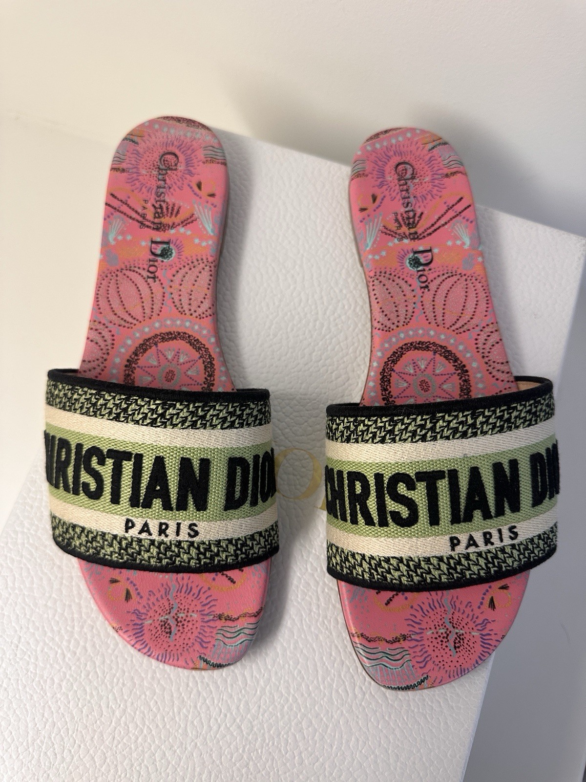 Christian Dior Dway Slide Sandals Slide Green/pink Women’s Size 37 image 5