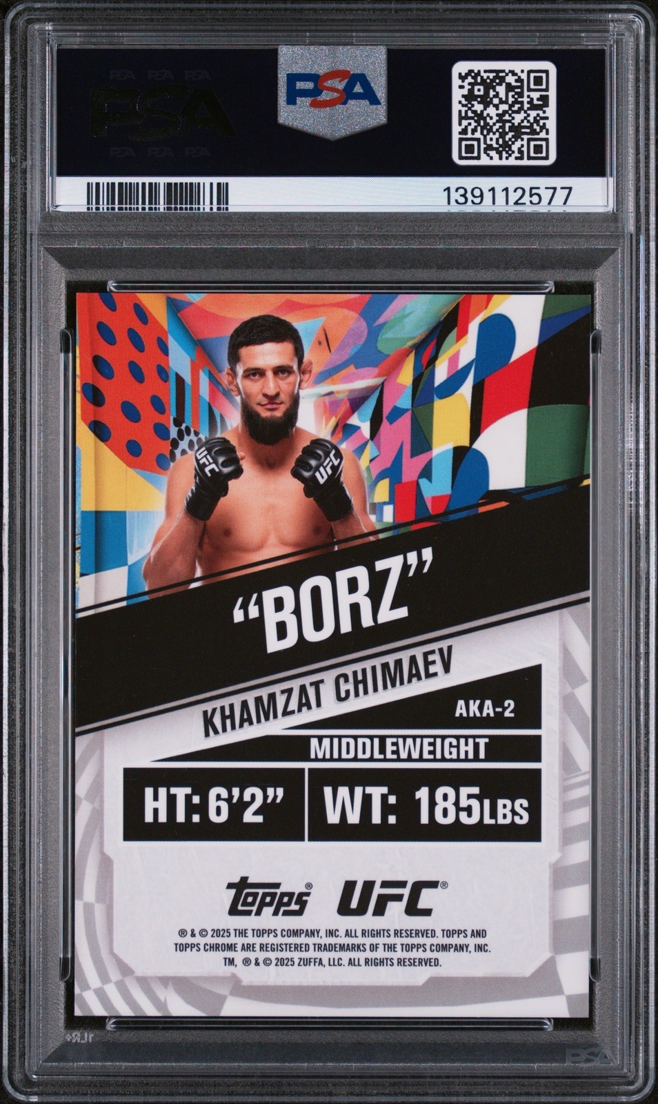 Topps 2025 Chrome UFC Khamzat Chimaev Aka Purple Geometric Refractor #AKA-2 /10 view 3