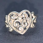 STERLING SILVER 925 Lot Ring HH68 Sz 5 Ornate Vintage Heart Swirls Victorian