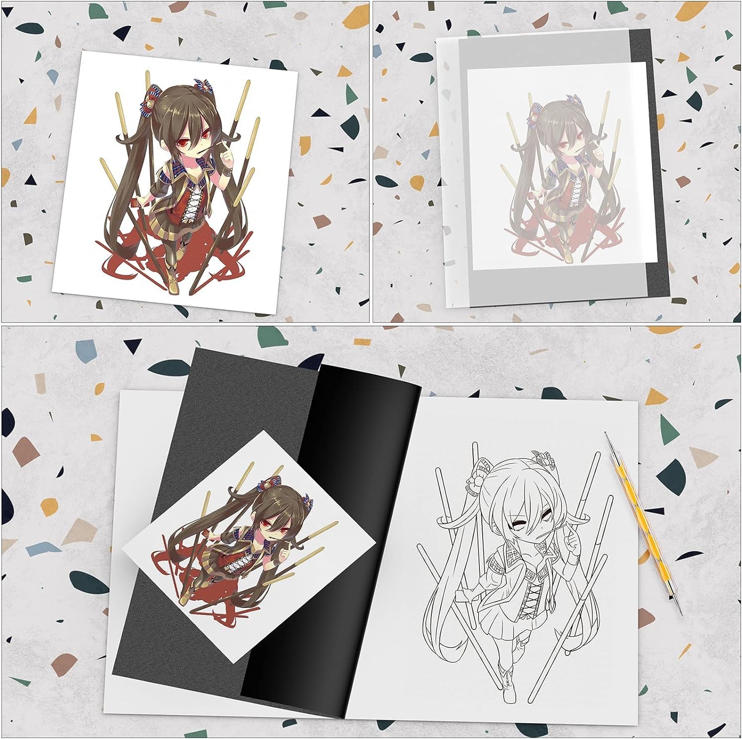 Erasable Black Carbon Paper with 5 Dual-End Styluses for Tracing Masterpieces