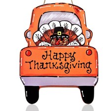 Happy Thanksgiving Decor Turkey Door Sign Wooden Multicolor