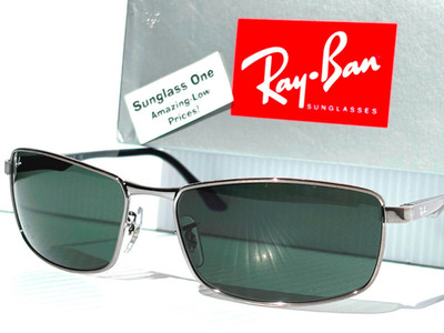 NEW Ray Ban Gunmetal Silver Frame Dark Green Lens Sunglass RB 3498
