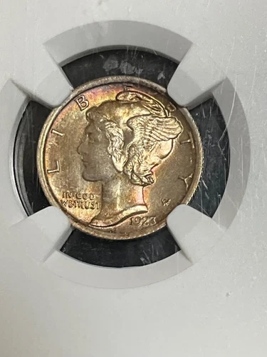 NGC MS65FB CAC 1923 MERCURY DIME BEAUTIFUL TONING AND EYE APPEAL