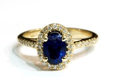 2ct Oval Cut Natural Blue Sapphire  Diamond 100 14k SOLID Yellow Gold Ring