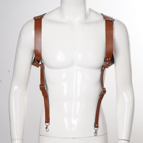 Men PU Leather Suspender Adjustable Suspender Belt with Buckle Costume UK - 第 41/50 張圖片