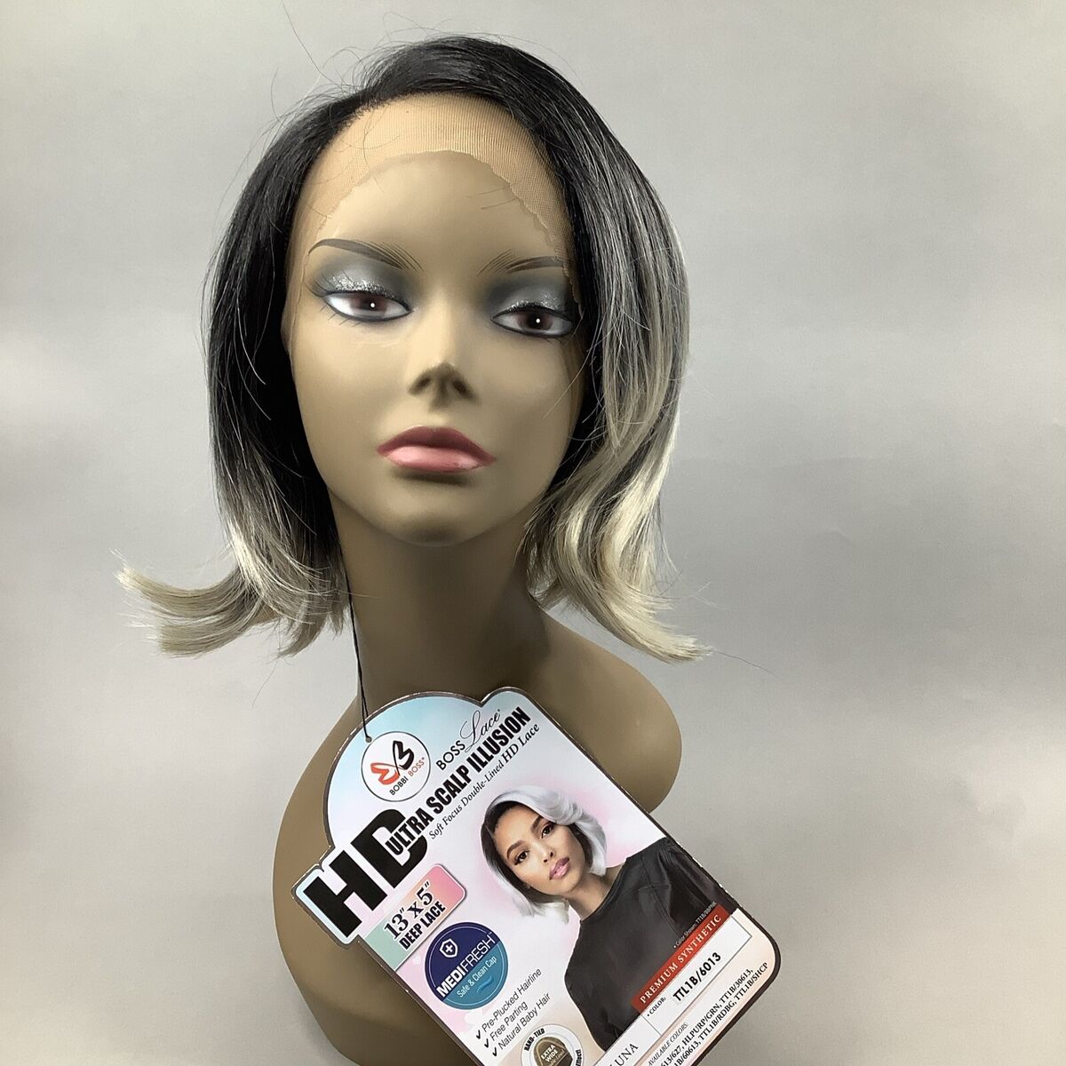 Luna Wig TTL1B/6013 Black Platinum Curtain Bang Bob HD 13x5 Luna Wig TTL1B/6013 Black Platinum Curtain Bang Bob HD 13x5