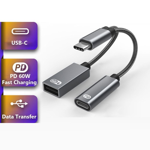 2 in 1 USB Type C Cable Converter OTG Adapter 60W PD Fast Charging Data Sync - Picture 2 of 13