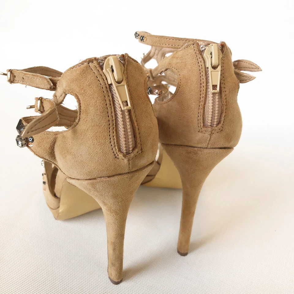 Sandalias Boston Propuestas Gamuza Estrás Tacón Alto Stiletto Tirantes Talla 7.5 Usadas en Excelente Condición Foto 4 de 4