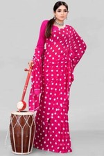 Pink Polka Dot Printed Saree Party Wear Indian Pakistani Designer Sari