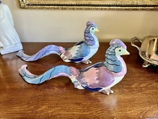 Vintage Rare Kay Finch California Set Of 2 Ceramic Pottery Huge Tropical Birds