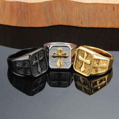 Punk Style Titanium Steel Cross Shield Men's and Women's Ring