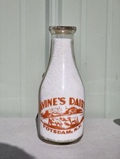 Quart Pyro WWll Era Lavines Farm Dairy Potsdam NY New York Milk Bottle 