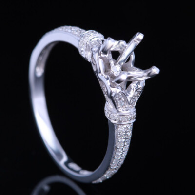 Semi Mount 6mm Round Wedding Fine Ring Pave Natural Si/h Diamond 10k White Gold