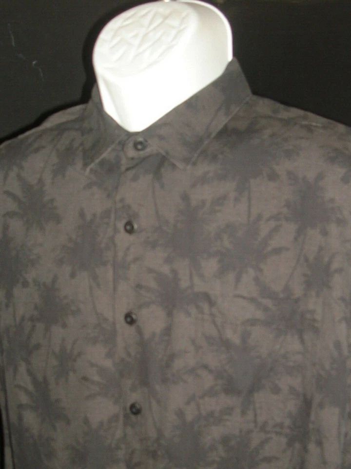Camisa Nat Nast Taupe con Palmeras Negras Seda/Algodón Botón Pies S/S Camisa Talla L Foto 2 de 4