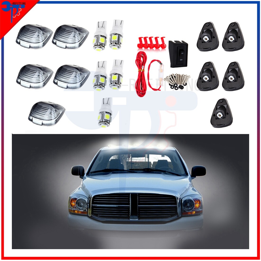 5x LED Smoke Cab Clearance Lights with Wiring Kit for Ford F-250/350/450 Trucks