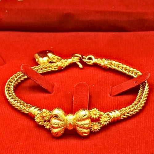 Thai Baht Gold Plated Bracelet Bangle Flower Bow 23K 24K Heart Pendant Jewelry - Picture 5 of 6