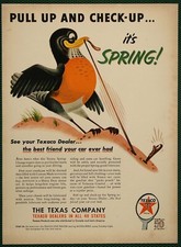 Texaco Oil Gas Spring Robin Catching Worm Vintage Print Ad 1952