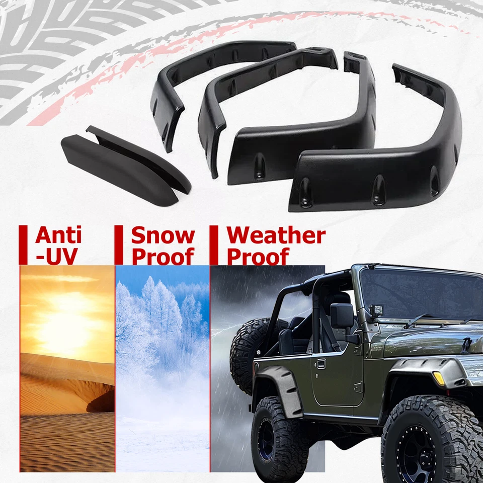 For Jeep Wrangler TJ 97-06 7" Wide Pocket Extended Fender Flares Kit Black 6pcs - Image 3 of 4