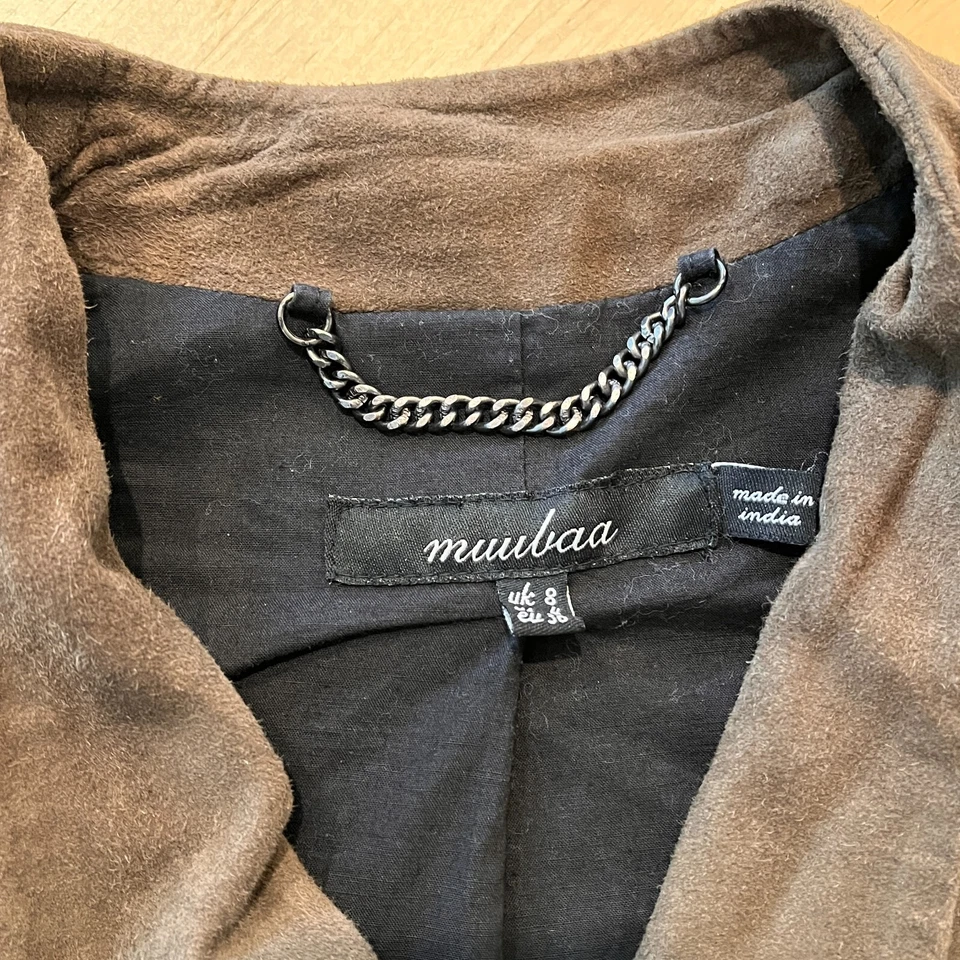 Blazer Chaqueta Corta Muubaa $398 Gamuza Cuero EU 34 US 0/2 XS Gris Masón/Marrón Foto 4 de 4