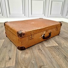 Retro Vintage Faux Leather Brown Trunk Suitcase Luggage Table - Prop Display