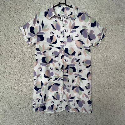 Rachel and Zoe 100% Linen Shirt Dress Womens Medium Tropical Resort Cruise Beach