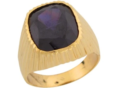 10k or 14k Real Yellow Gold Simulated Amethyst Handsome Opulent Mens Ring - Image 1 of 4