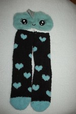 Womens FUZZY SLEEP EYE MASK  COZY SOCKS Black Teal UNICORN HORN Hearts ONE SIZE