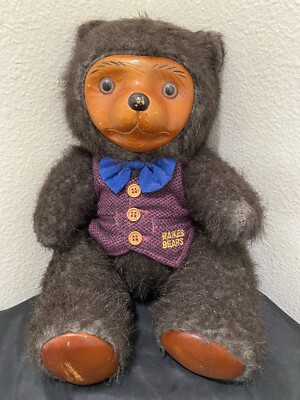Raikes Bears Pair Vintage Plush Boy Girl Set Wood Face Numbered