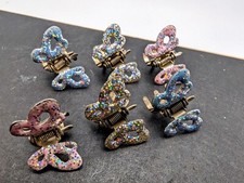 6 Vintage 1960's Blue Pink Silver Metal  Enamel Butterfly Hair Clips A-2 