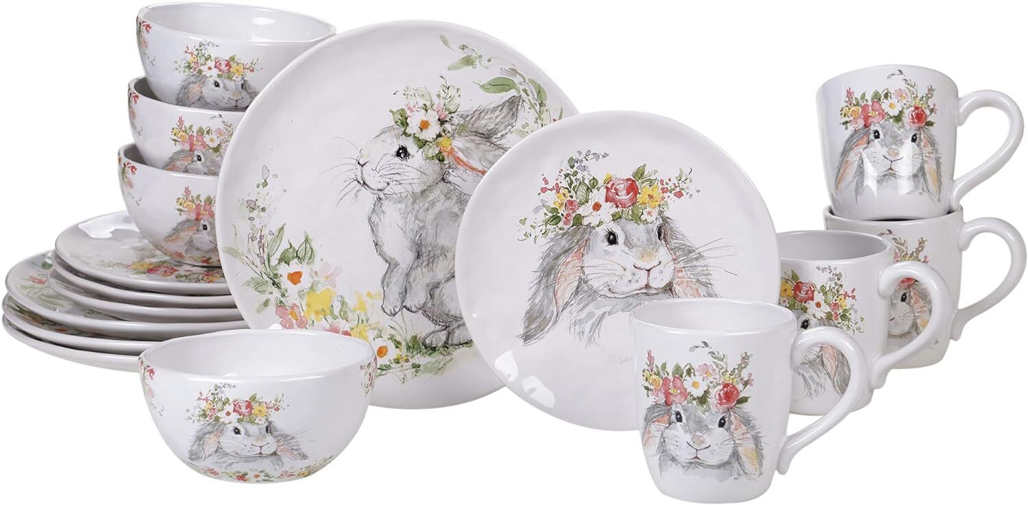 Certified International Sweet Bunny 16 Piece Dinnerware Set, Multicolor 