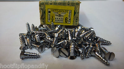 25 x NETTLEFOLDS 1 1//4/" x 10 BRASS COUNTERSUNK SCREWS GKN SLOTTED RESTORE NOS