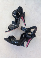 Betsey Johnson Keilor Sandal Heels Shoes 4 inch Patent Leather Ribbon 7.5