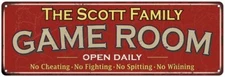 The Scott Family Personalized Red Game Room Metal Sign 106180038163