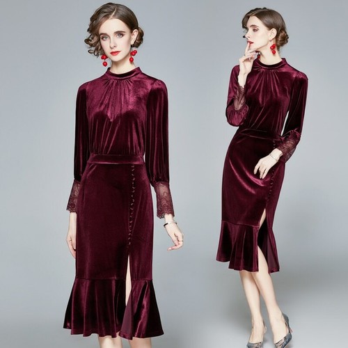 O-neck Velvet Dresses Women Fitted 