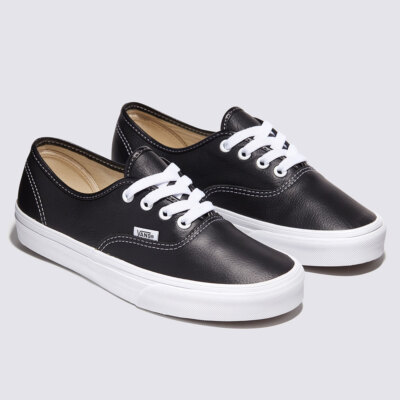 靴 VANS Authentic Black Leather US9 Mens Vans Authentic Leather Black/Black Lace Up Shoes | eBay