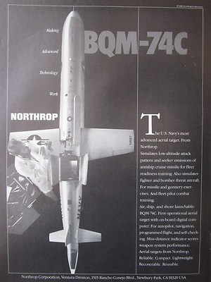 9/1982 PUB NORTHROP BQM-74C US NAVY ADVANCED AERIAL TARGET ENGIN TARGET AD