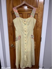 Vintage Nicole Studio New York Buttercup Yellow Feminine Embroidered Dress
