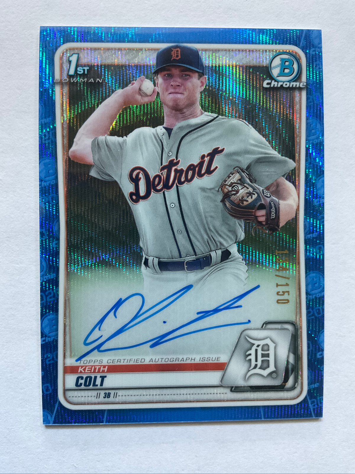 2020 Bowman Chrome Blue Refractor Auto COLT KEITH RC Detroit TIGERS #CDA-KC /150