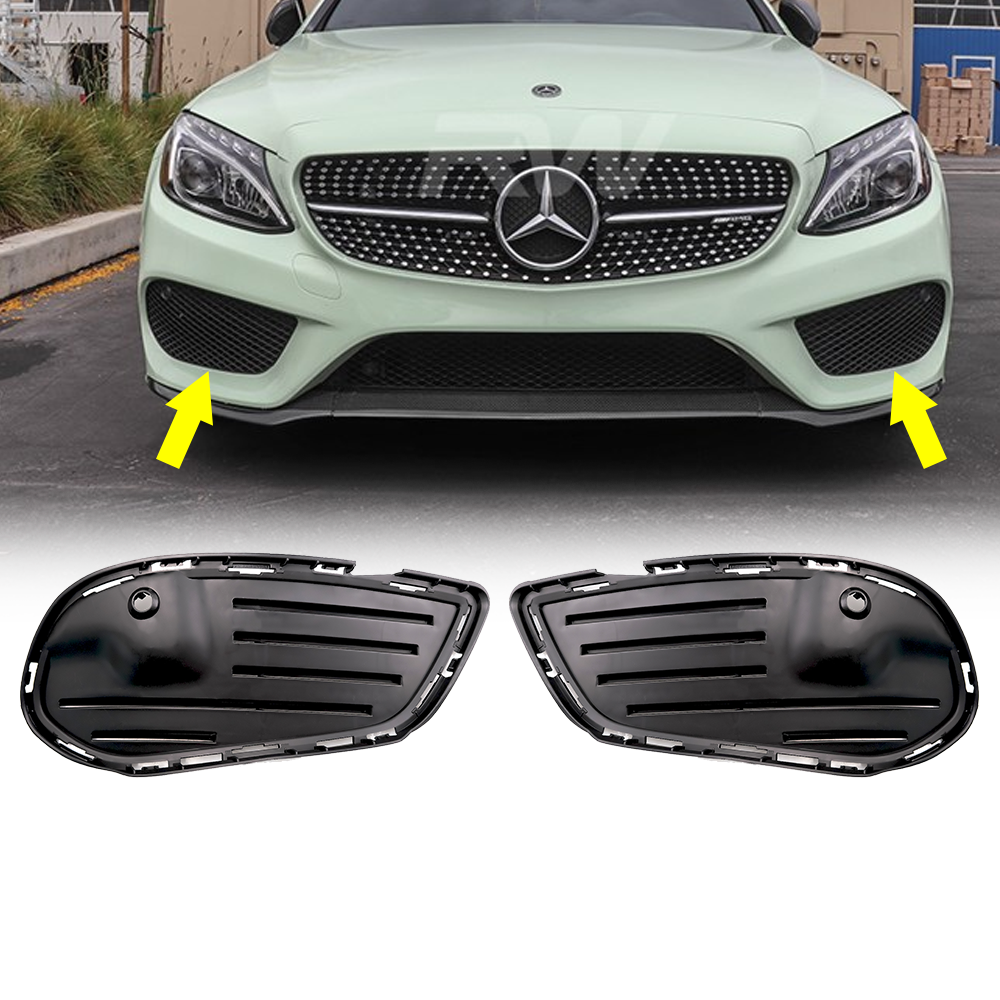 2Pcs Front Bumper Fog Grille Cover For Mercedes Benz C-Class W205 2015-2018