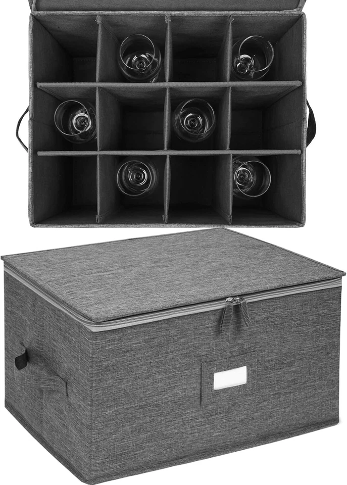 Estuches de almacenamiento de vajilla caja de almacenamiento de copa de vino para 12 vasos gris duro Foto 4 de 4